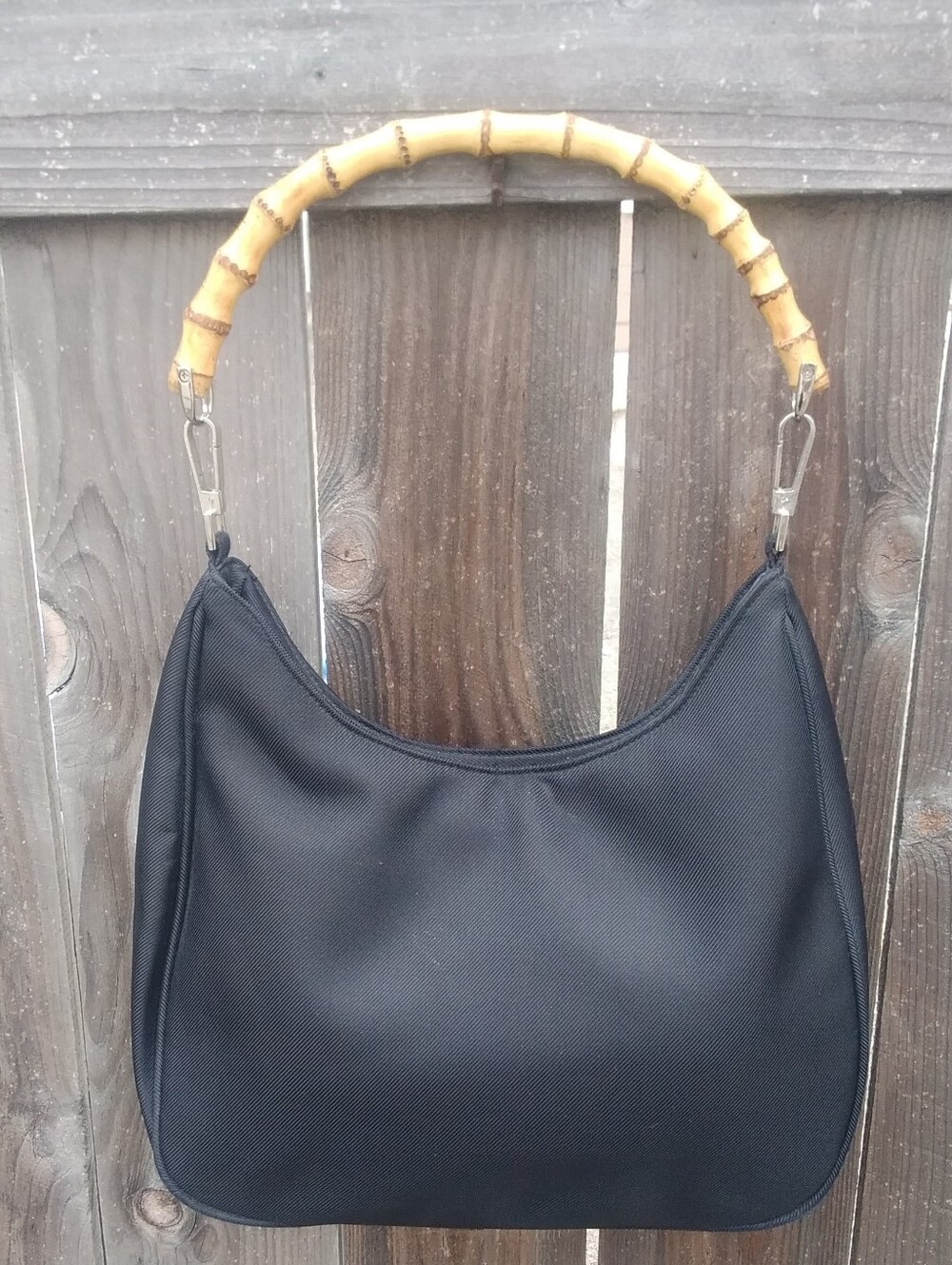 Vintage Bag Purse Nylon Bamboo Handle Y2k 9x13 Black